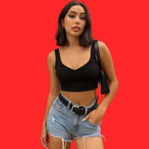 Me to We Black Cropped Tank with Built-In Bust Detail – XS Cotton Blend